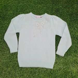 Vintage Flower Sweater Womens XS 16x25 Blue-Green